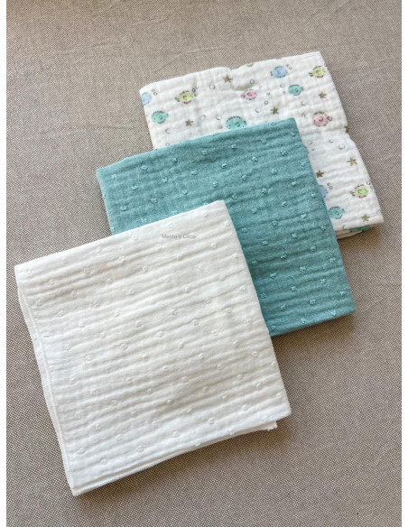 Pack de 3 gasas verde empolvado