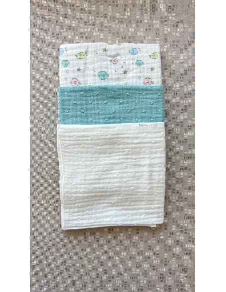 Pack de 3 gasas verde empolvado