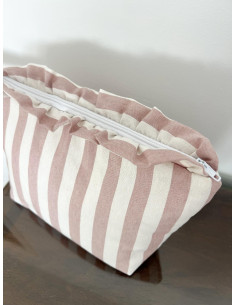 Neceser IMPERMEABLE volante raya rosa empolvado