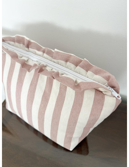 Neceser IMPERMEABLE volante raya rosa empolvado