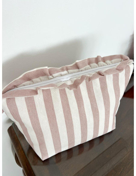 Neceser IMPERMEABLE volante raya rosa empolvado