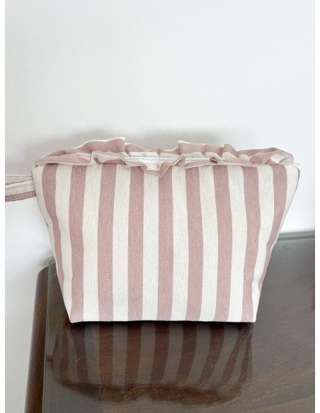 Neceser IMPERMEABLE volante raya rosa empolvado