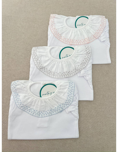 Body tira bordada calados manga corta