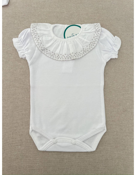 Body tira bordada calados manga corta