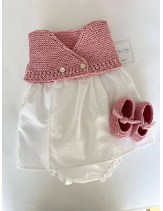 Vestido MER + patucos 3-6m algodón rosa