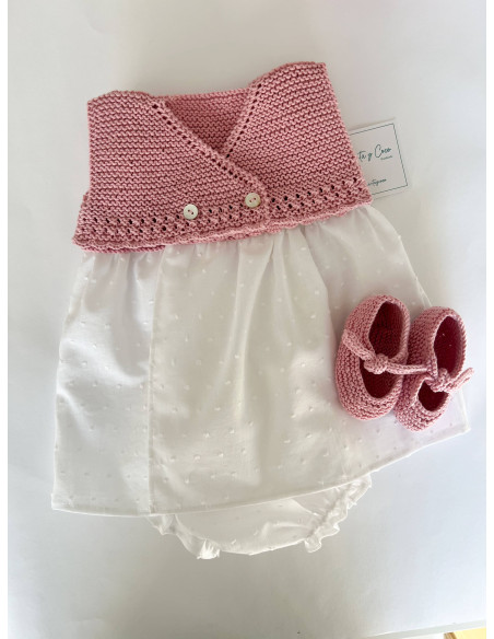 Vestido MER + patucos 3-6m algodón rosa