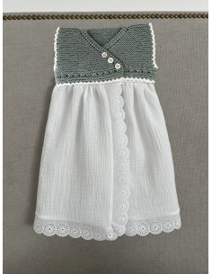 Faldón MER 1-3m algodón verde puntilla blanca