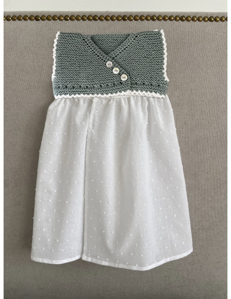 Faldón MER 1-3m algodón verde puntilla blanca