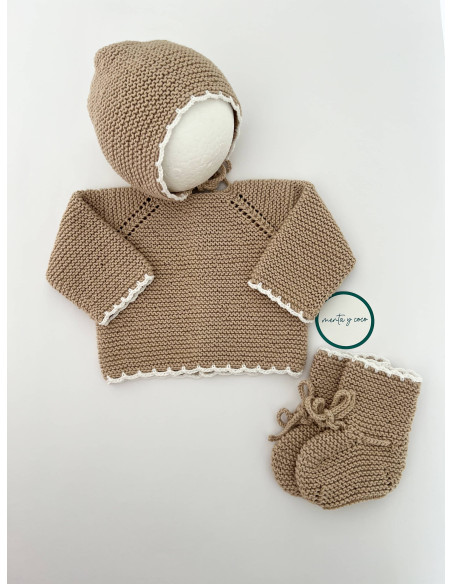 Conjunto 1-3m algodón beige