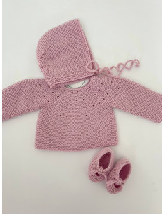 Conjunto 0m lana rosa polvo