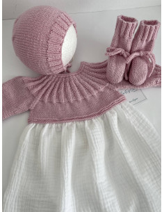 Conjunto 0m lana rosa polvo