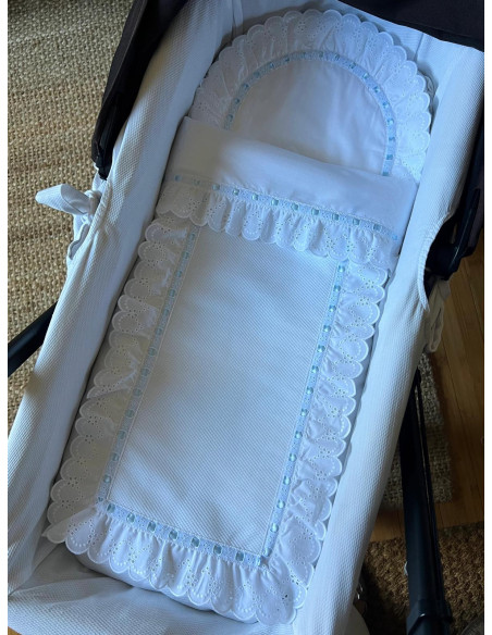 Colcha piqué tira bordada ondas relleno extraíble