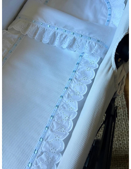 Colcha piqué tira bordada ondas relleno extraíble