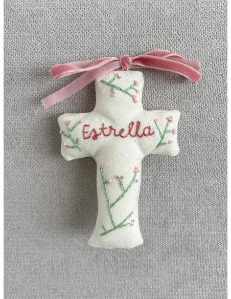 Cruz bordada rosa empolvado