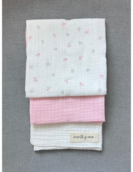 Pack de 3 gasas rosa bebé
