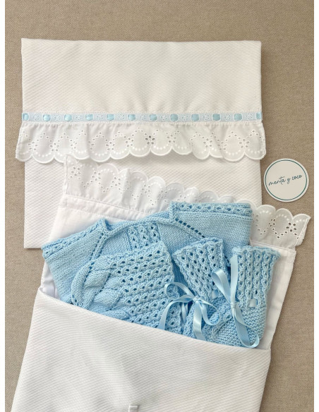 Bolsa de muda piqué tira bordada ondas